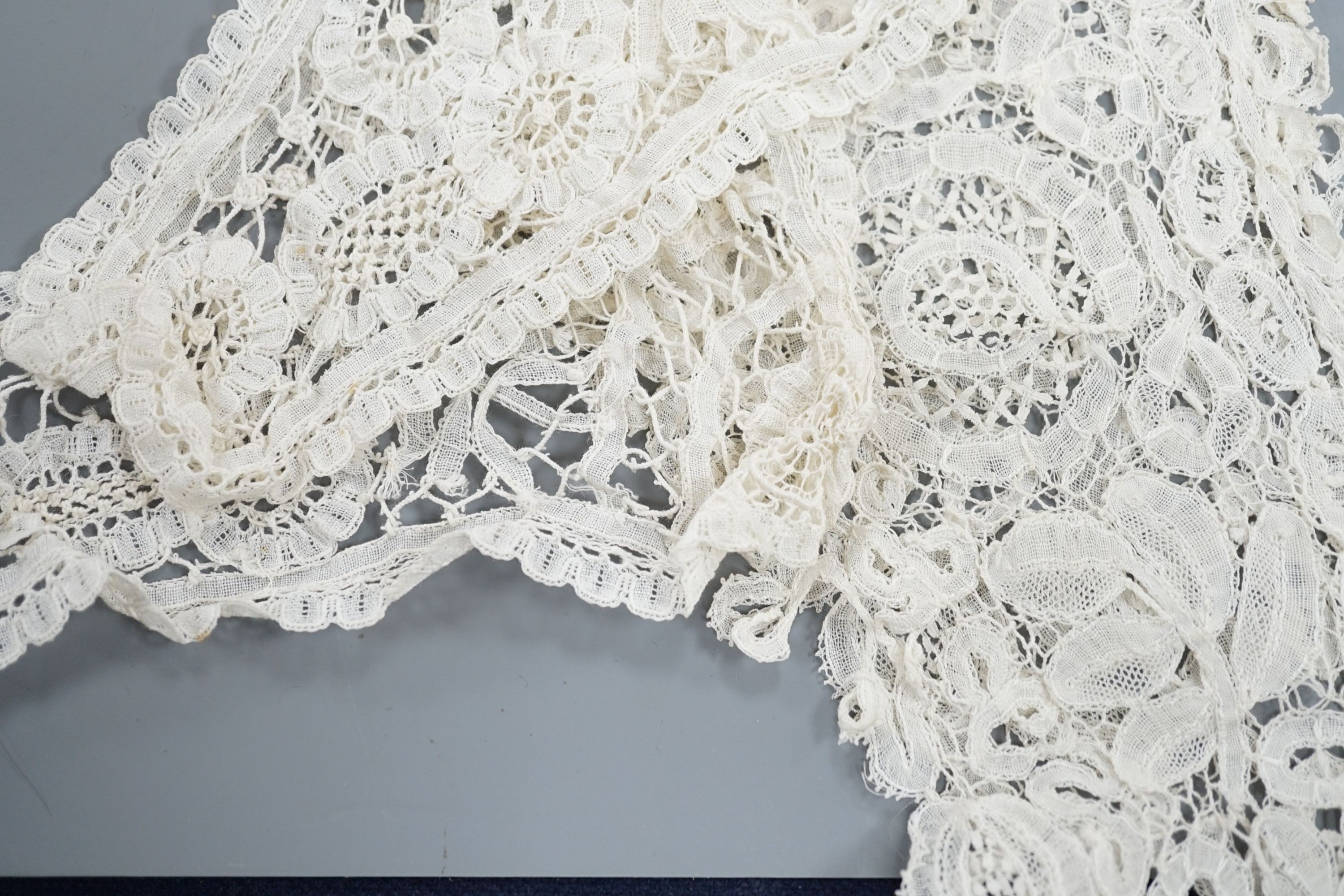 A collection of 19th century hand made bobbin lace and other handmade collars and trimmings, including Honiton, Irish crochet.
